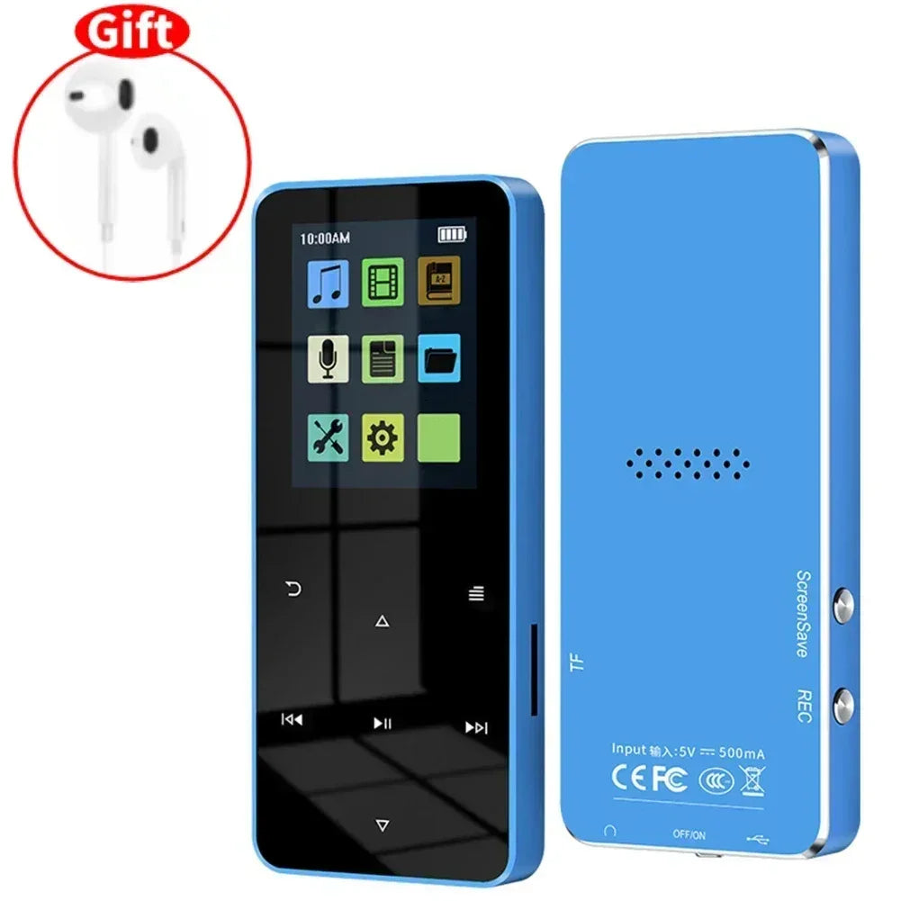 2.0 Inch Metal Touch MP3 MP4 Music Player Bluetooth 5.0 Supports Card, with FM Alarm Clock Pedometer e-Book Built-in Speaker