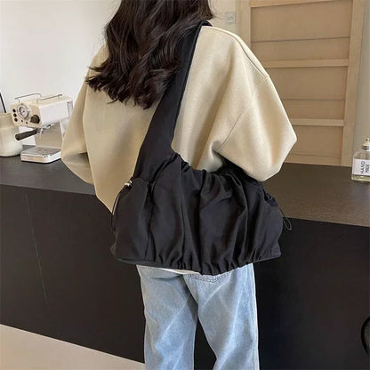 Nylon Cloth Bag Women Tote Bag Large Capacity Summer 2025 New Fashionable women's pleated Outdoor Travel bag Shoulder Bag
