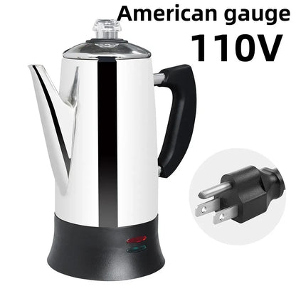 1.8L Electric Coffee Percolator 12 Cup Stainless Steel Coffee Pot with Keep Warm Function Reusable Filter Basket Coffee Maker