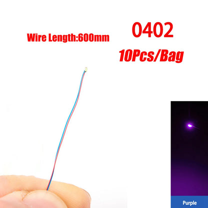 10pcs/Lot Micro Litz Wired Chip 60cm 3V Railway Model For Gundam Scenes 0402 SMD Lamp Wired Micro Led Pre-Soldered Lamp