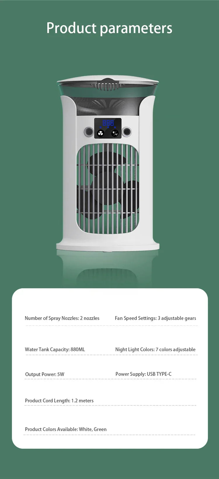 Portable Rechargeable Quiet Cool Air Fan with Humidifier, Desktop Air Conditioner, Water/Ice Cooling Cooling Fan For Office/Home