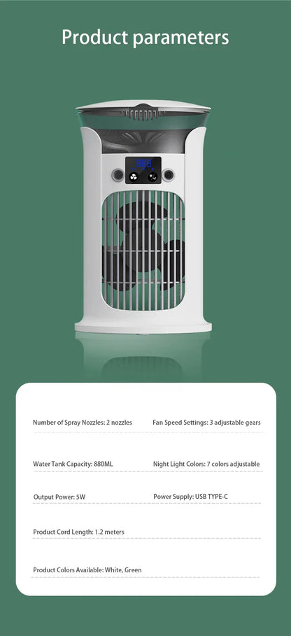 Portable Rechargeable Quiet Cool Air Fan with Humidifier, Desktop Air Conditioner, Water/Ice Cooling Cooling Fan For Office/Home