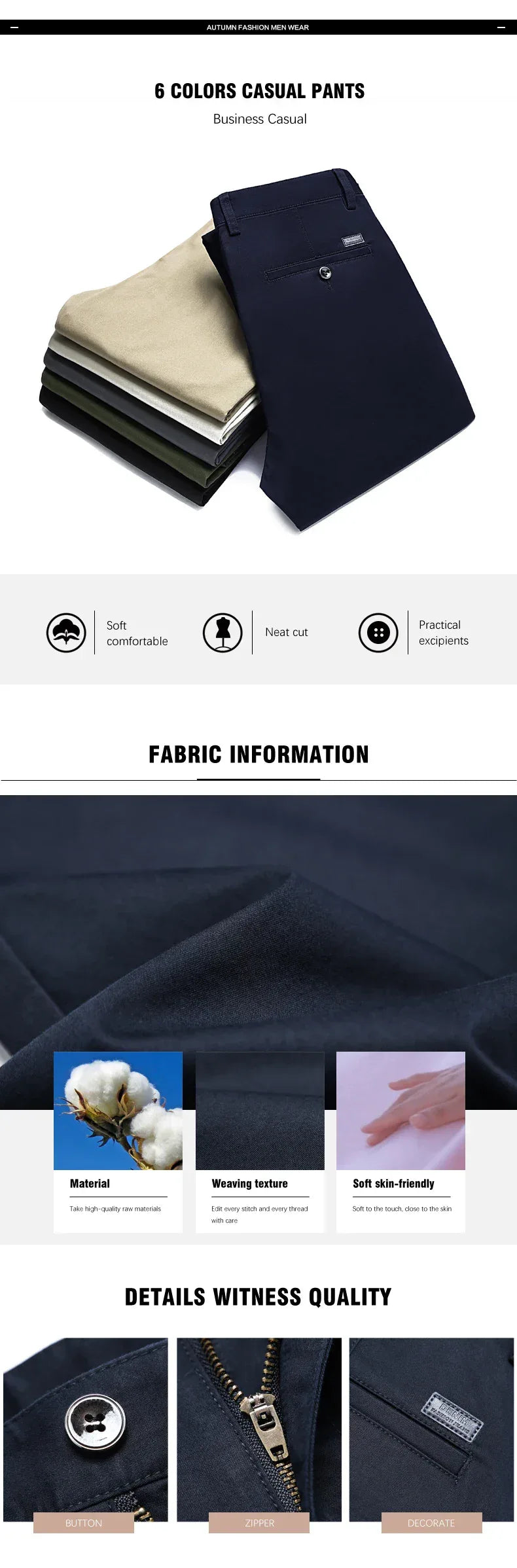 Autumn Classic Style Men's Beige Business Straight Casual Pants Stretch Cotton High Waist Solid Brand Trousers Khaki Green Black