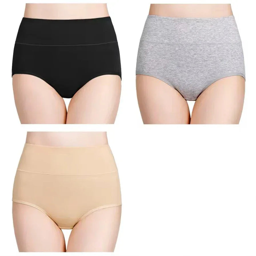 3Pcs Plus Size Women's Cotton Underwear High Waisted Tummy Control Panties Full Coverage Briefs Jacquard Ladies Panty L-5XL