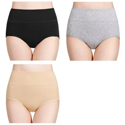 3Pcs Plus Size Women's Cotton Underwear High Waisted Tummy Control Panties Full Coverage Briefs Jacquard Ladies Panty L-5XL