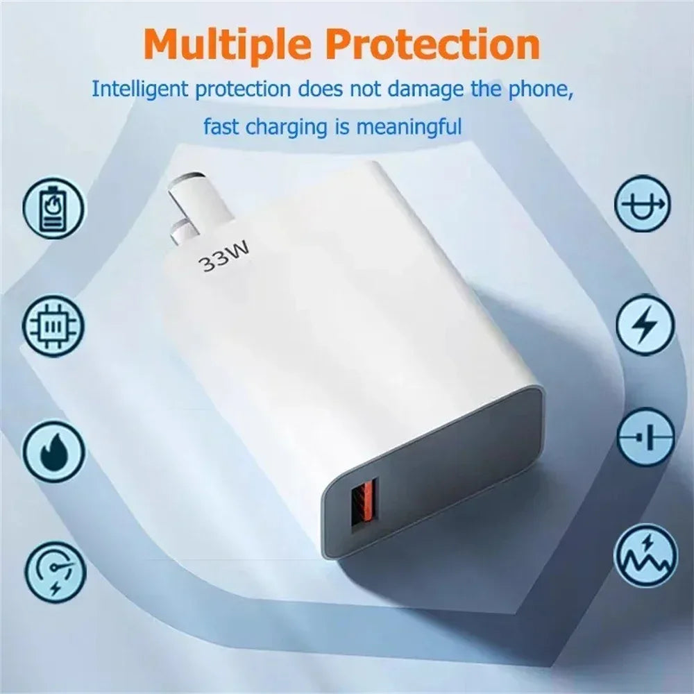 33W USB Fast Charging Charger with 6A Type C Cable Mobile Phone Adapter For iPhone 15 Xiaomi 14 Redmi 13 12 Samsung Wall Adapter
