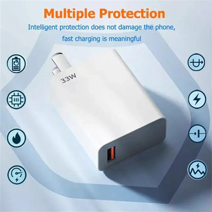 33W USB Fast Charging Charger with 6A Type C Cable Mobile Phone Adapter For iPhone 15 Xiaomi 14 Redmi 13 12 Samsung Wall Adapter