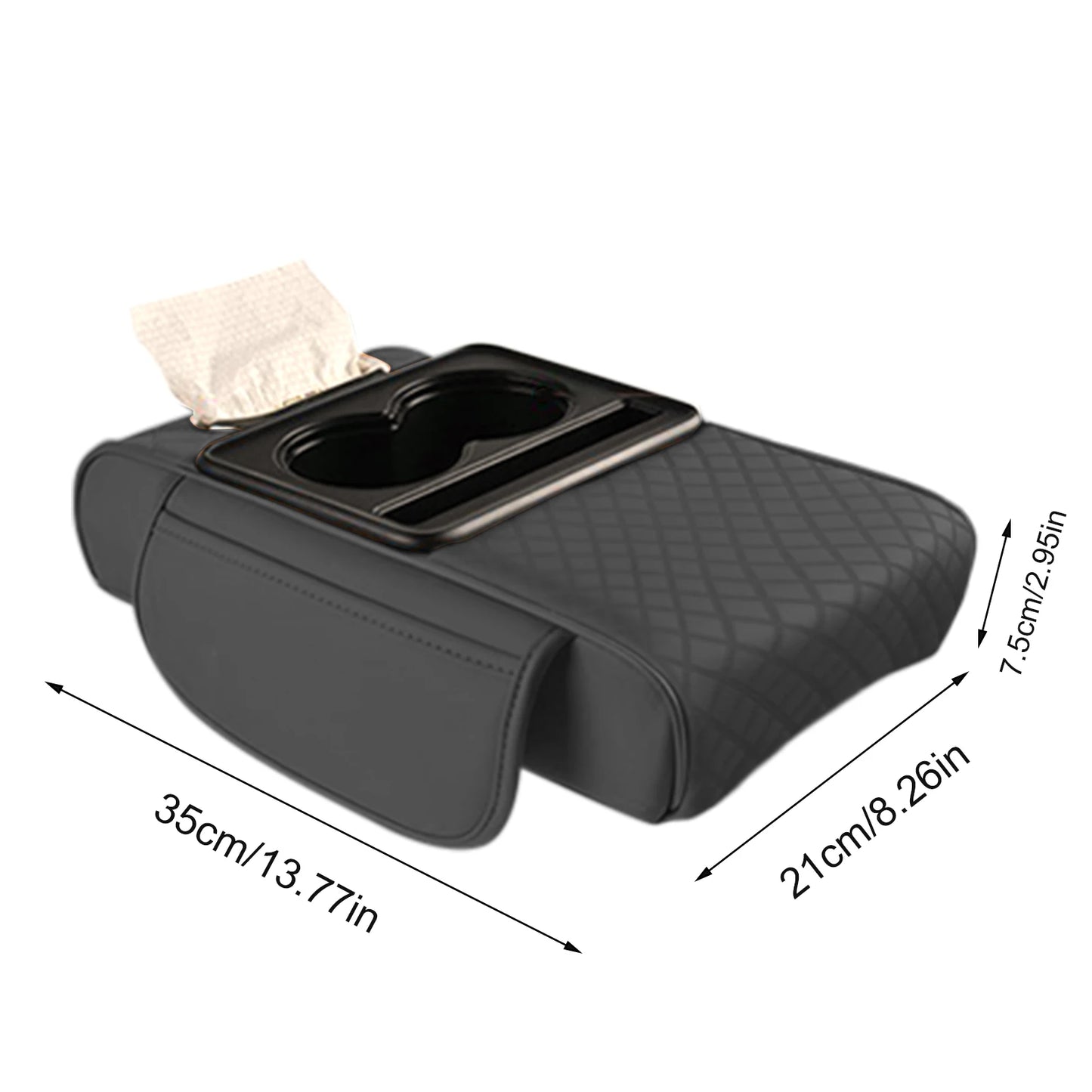 Car Armrest Box Heightening Cushion With Cup Holder Tissue Box Side Storage Pocket For Auto Interior Arm Rest Cover Height Pad
