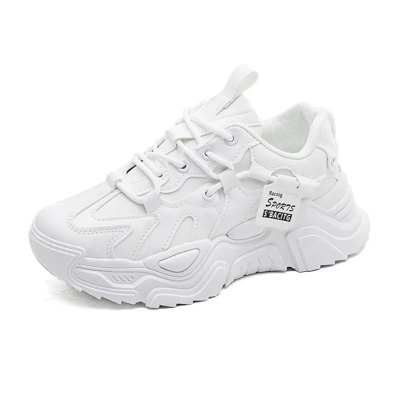 Women's Shoes Platform Autumn Leather 2025 New Versatile Black Casual Sneaker Solid Color Lace-up Vulcanize Shoes Tenis Feminino