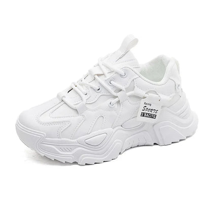 Women's Shoes Platform Autumn Leather 2025 New Versatile Black Casual Sneaker Solid Color Lace-up Vulcanize Shoes Tenis Feminino