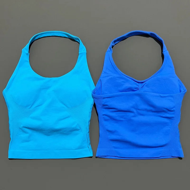 HISTELLO Halter Top Gym Vest Woman Backless Tank Tops Push Up Sport Bras Running Vest Workout Tops Activewear Yoga Clothing