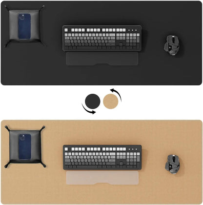 Dual Sided Desk Mat,Leather Desk Pad,Black Cork Desk Mat Protector,Large Mouse Pad,Desk Writing Pad for Office and Home