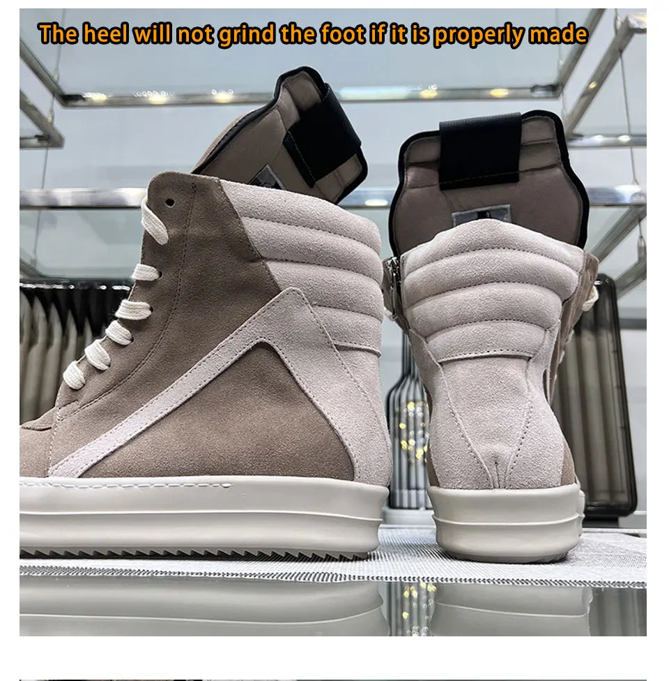 Ro Shoes Men Leather 2025 New Earthy Grey Cow Suede Lace Up Zipper Thick Sole Luxury Geo Women Street Hip-hop Casual Flat Boots