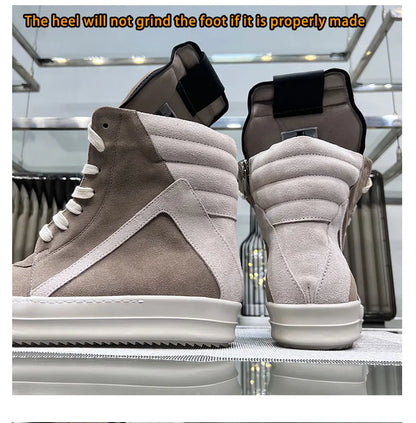 Ro Shoes Men Leather 2025 New Earthy Grey Cow Suede Lace Up Zipper Thick Sole Luxury Geo Women Street Hip-hop Casual Flat Boots
