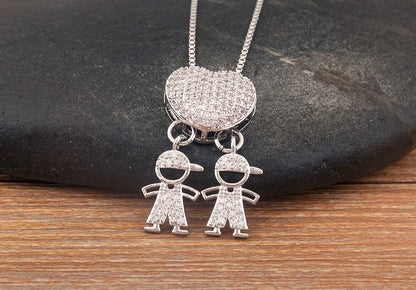 New Trendy Classic Design Shiny Crystal Zircon Charm Boy/Girl Pendant Necklaces For Women Mother's Day Chain Choker Jewelry Gift
