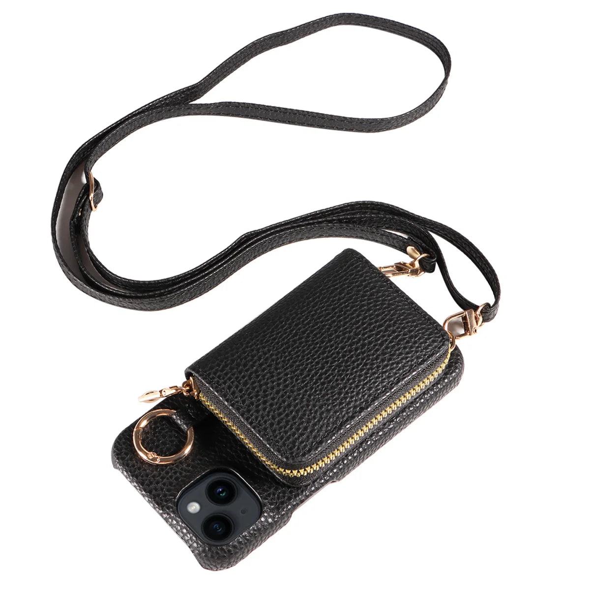 Newly Designed Deluxe Zipper Card Case for IPhone16promax 15 14 PU Leather Phone Case with Crossbody Lanyard Wallet Function