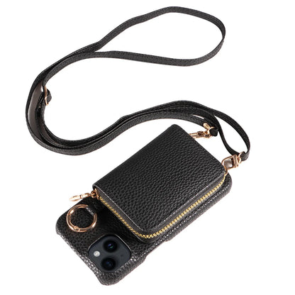 Newly Designed Deluxe Zipper Card Case for IPhone16promax 15 14 PU Leather Phone Case with Crossbody Lanyard Wallet Function
