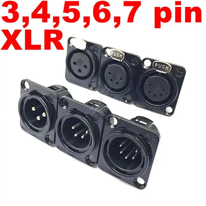 1pcs 3,4,5,6,7 pin Male/Female Black Metal Square XLR Speaker Panel mount socket Connector