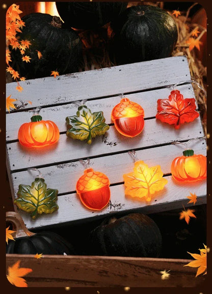 1.5/3m Halloween LED Pumpkin Nut Maple Leaf Light String Home Christmas Party Decoration Hanging Lamp Props Thanksgiving Gift