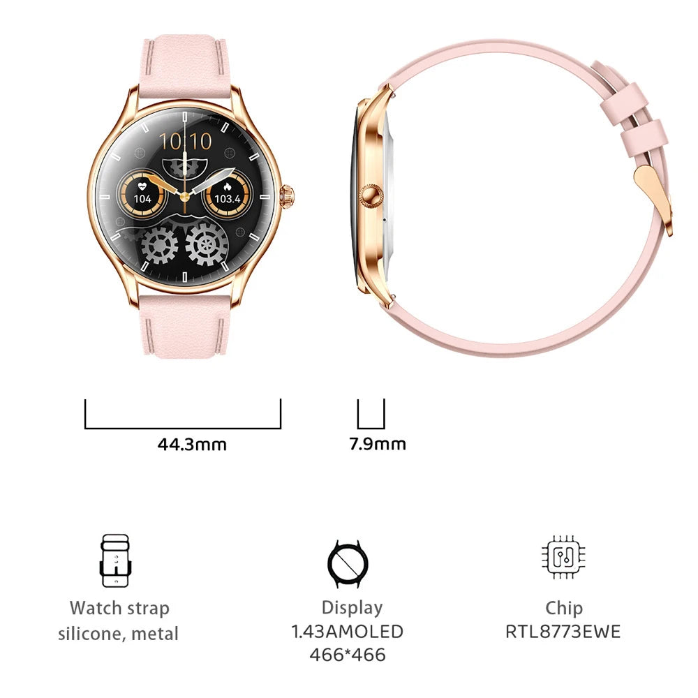 2025 New AMOLED Screen 7.9mm Ultra-thin Women Blue Tooth Call Smart Watch Heart Rate Health Lady Music Sport Fitness Smartwatch