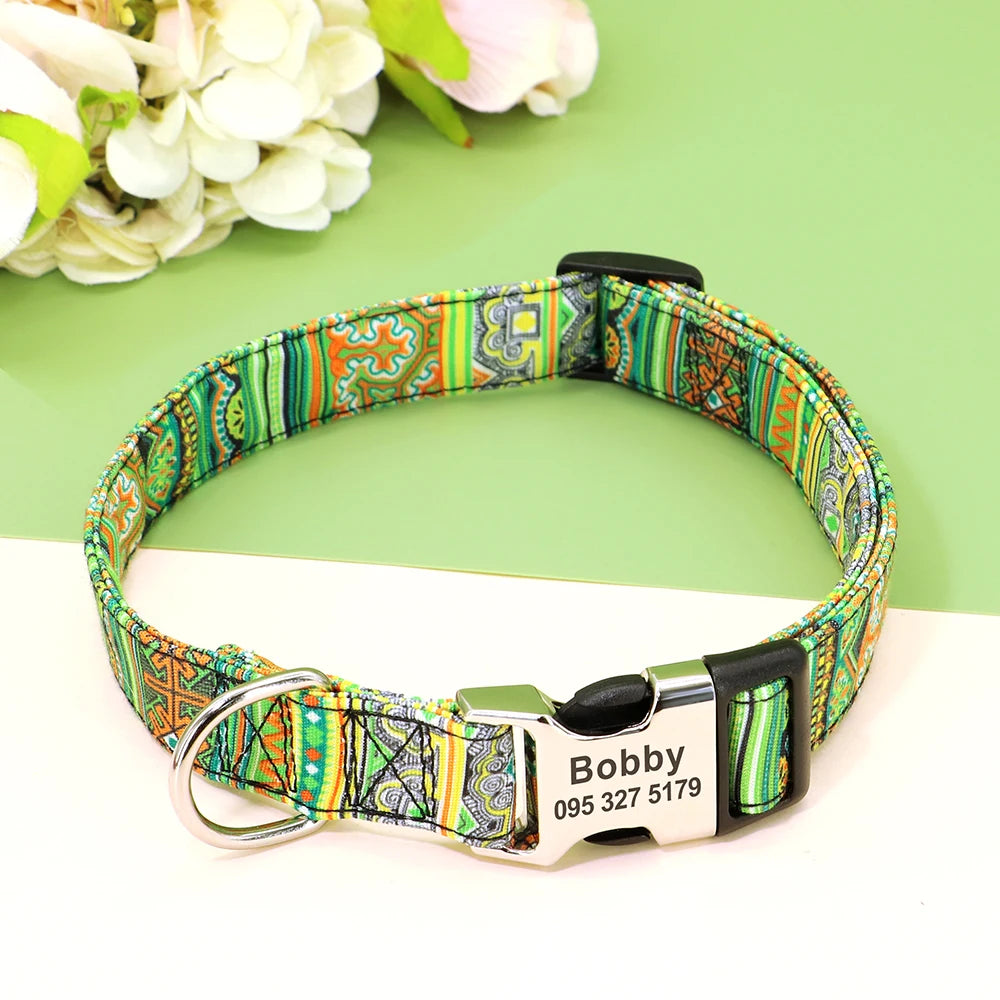 Custom Large Dog Collar Cute Print Personalized Pet Collar Nylon Puppy Dogs ID Collars Engraved Name for Small Medium Large Dog
