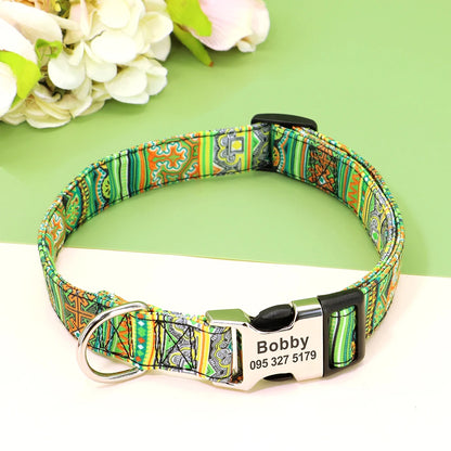 Custom Large Dog Collar Cute Print Personalized Pet Collar Nylon Puppy Dogs ID Collars Engraved Name for Small Medium Large Dog