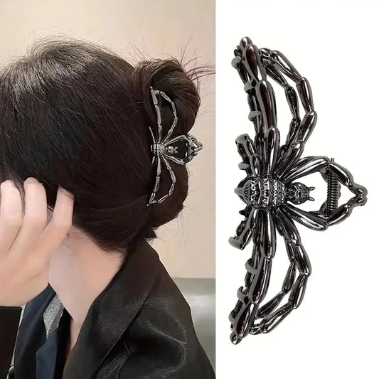 1 pince à cheveux araignée noire, grande pince à cheveux en métal pour femmes, accessoire de coiffure d'Halloween, pince à cheveux mâchoire.