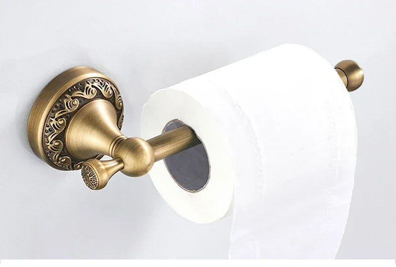 Antique Brass 2pc Bathroom Accessories Set, Bronze Dispenser Towel Rod and Toilet Paper Holder for Bathroom Wall Mounted