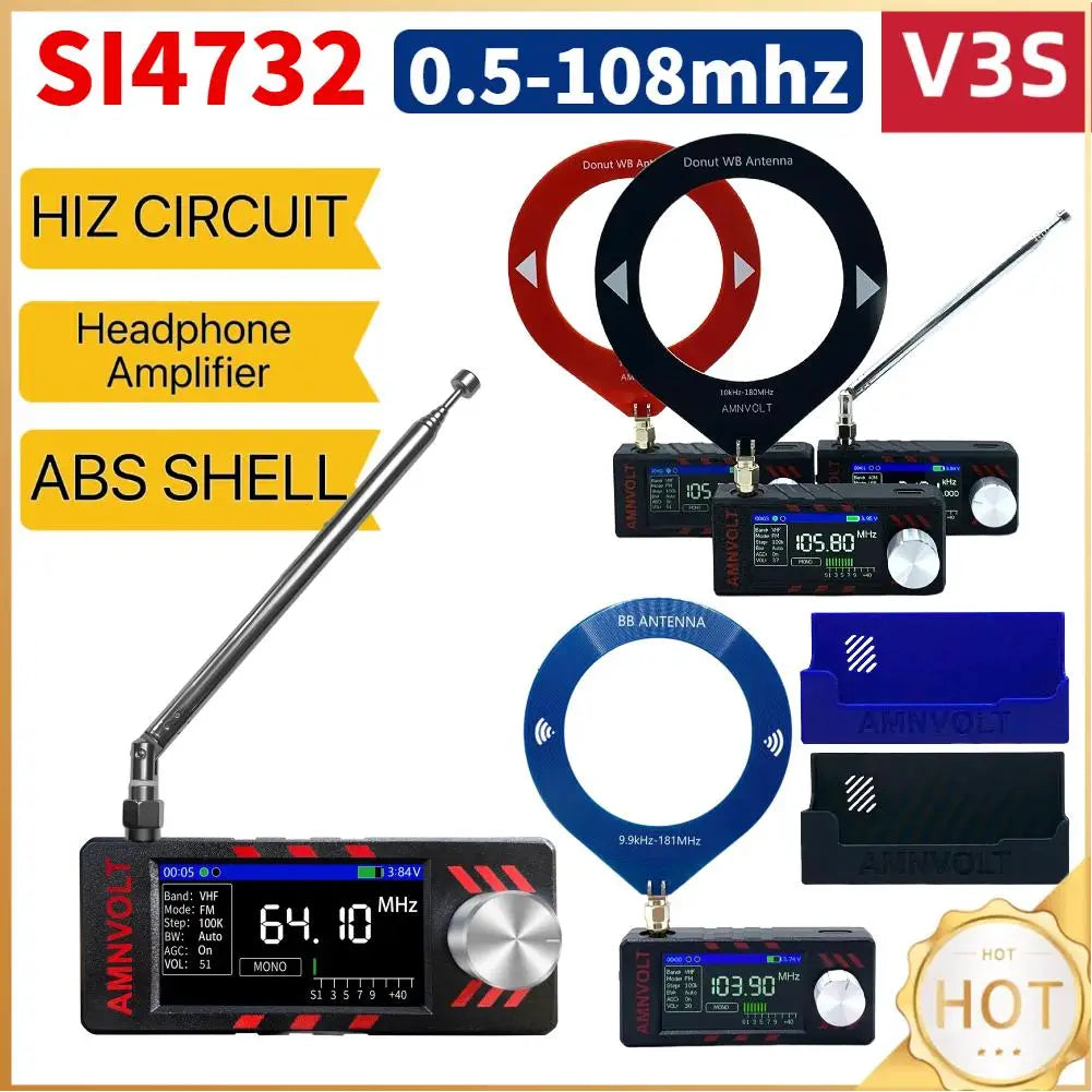 Upgraded V3S AMNVOLT Mini SI4732 DSP Radio Receiver FM AM SSB LSB USB Full Band Pocket Radio with Hi-Z Headphone Amplifier