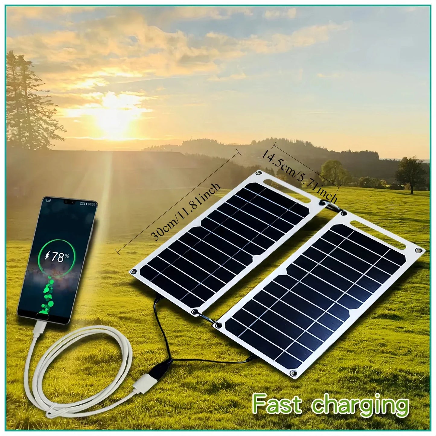 35W Solar Panel with USB Waterproof Outdoor Hiking and Camping Portable Battery Mobile Phone Charging Bank Charging Panel 6.8V