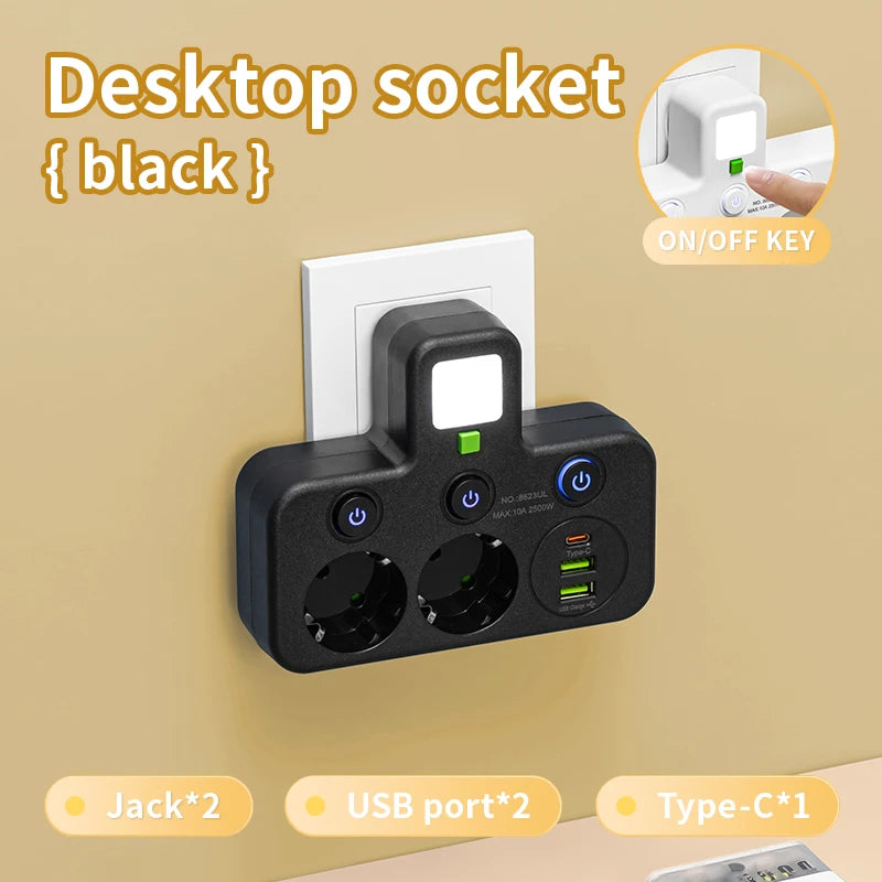 EU plug AC socket power board multi-layer wall socket universal network filter, with or without USB independent switch light ada