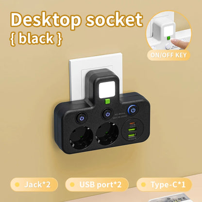 EU plug AC socket power board multi-layer wall socket universal network filter, with or without USB independent switch light ada