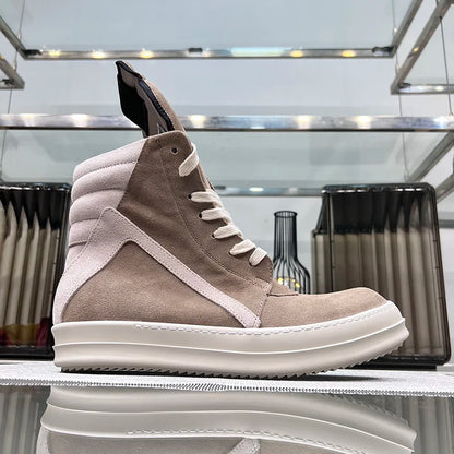Ro Shoes Men Leather 2025 New Earthy Grey Cow Suede Lace Up Zipper Thick Sole Luxury Geo Women Street Hip-hop Casual Flat Boots
