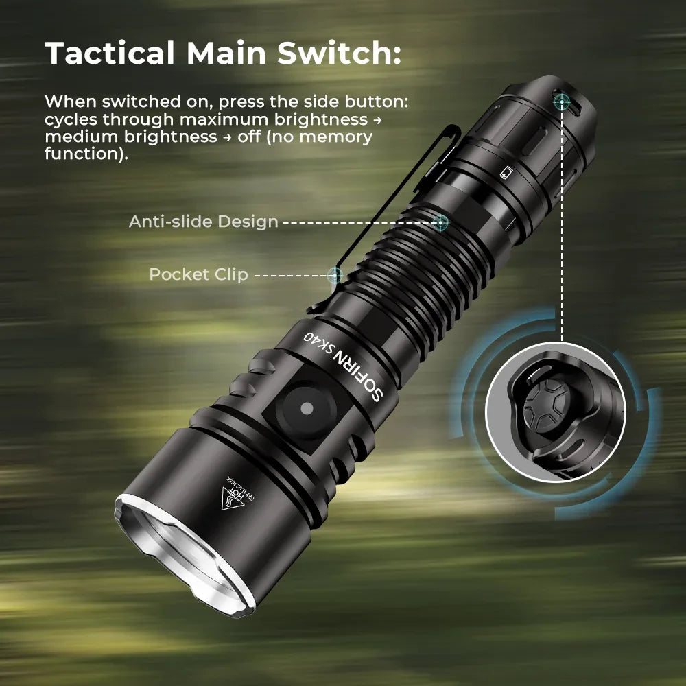 NEW SOFIRN SK40 3200lm Tactical Flashlight 580m Powerful Bright SFT70 LED IP68 waterproof Torch with Dual Switch