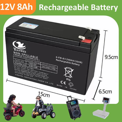 Rechargeable 6V/12V Battery 5Ah/7Ah/8Ah/12Ah Long-lasting Lead-acid Battery for Children's Car,Security Alarm,Sprayer,UPS
