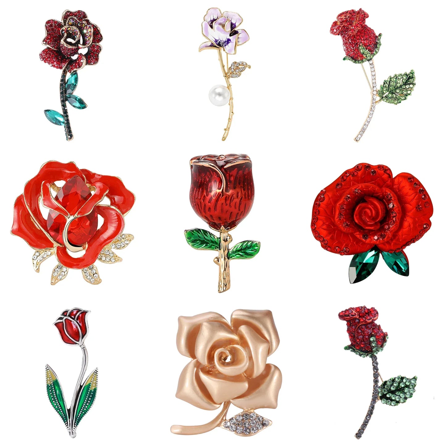 Valentine's Day Enamel Rose Brooches for Women Rhinestone Plant Flower Pins Banquet Party Backpack Gifts Jewelry Accessories