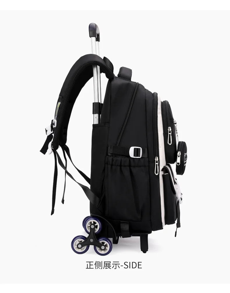 Children School Backpack Trolley Bag with Wheels Students Backpack Book Bag Rolling School bag for Girls Kids Wheeled Backpack