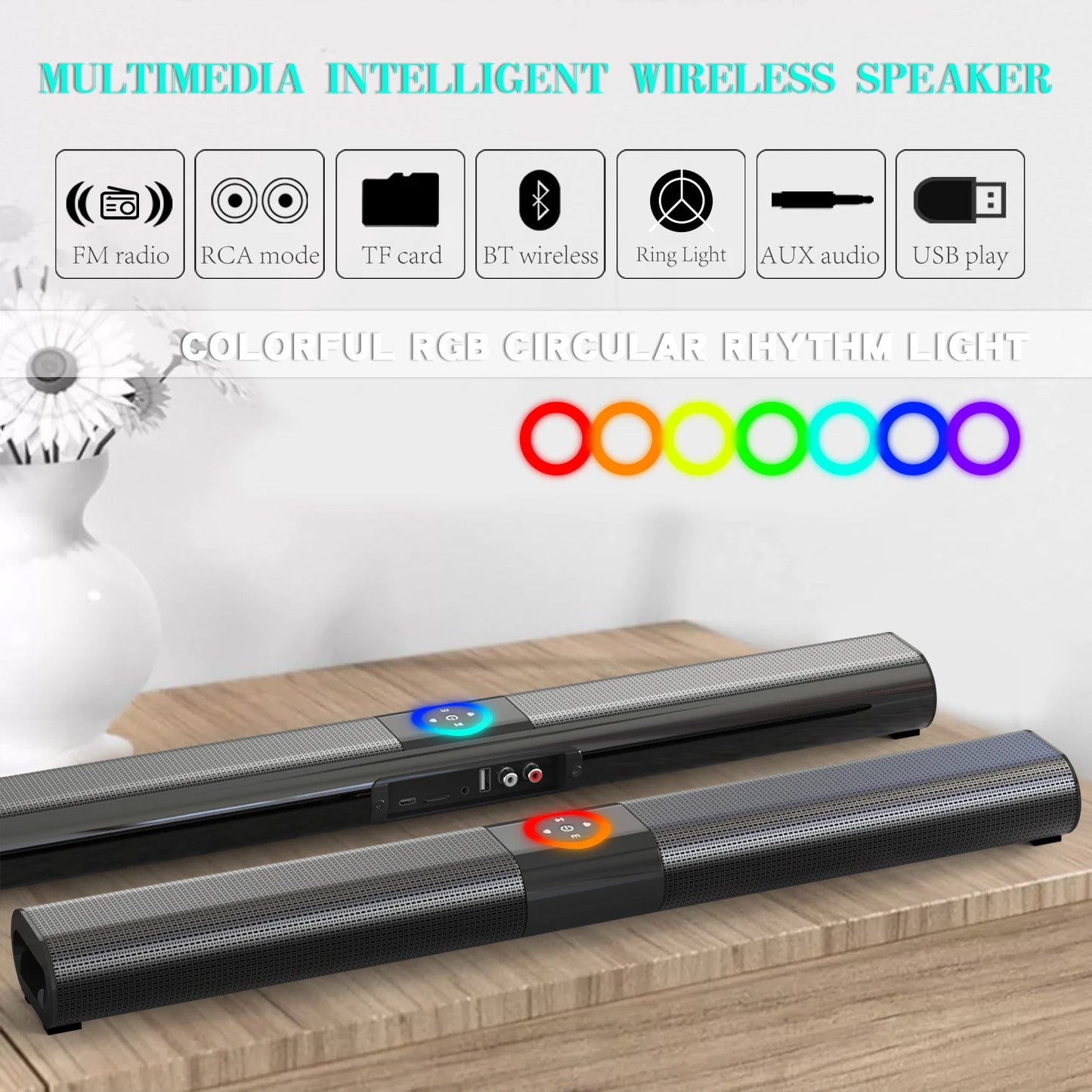 HOMEFISH BS-20  RGB Ambient Light Bluetooth Speaker 6 EQ Sound Effects 4 Speakers Supports TF, USB, AUX, RCA, Bluetooth, FM
