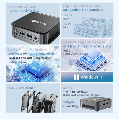 SOYO M4 PLUS2 Mini PC Intel Alder Lake N150 Windows 11 Pro Mini PC 16GB DDR4  512GB PCIe M.2 SSD WiFi 5 BT4.2 Desktop Computer