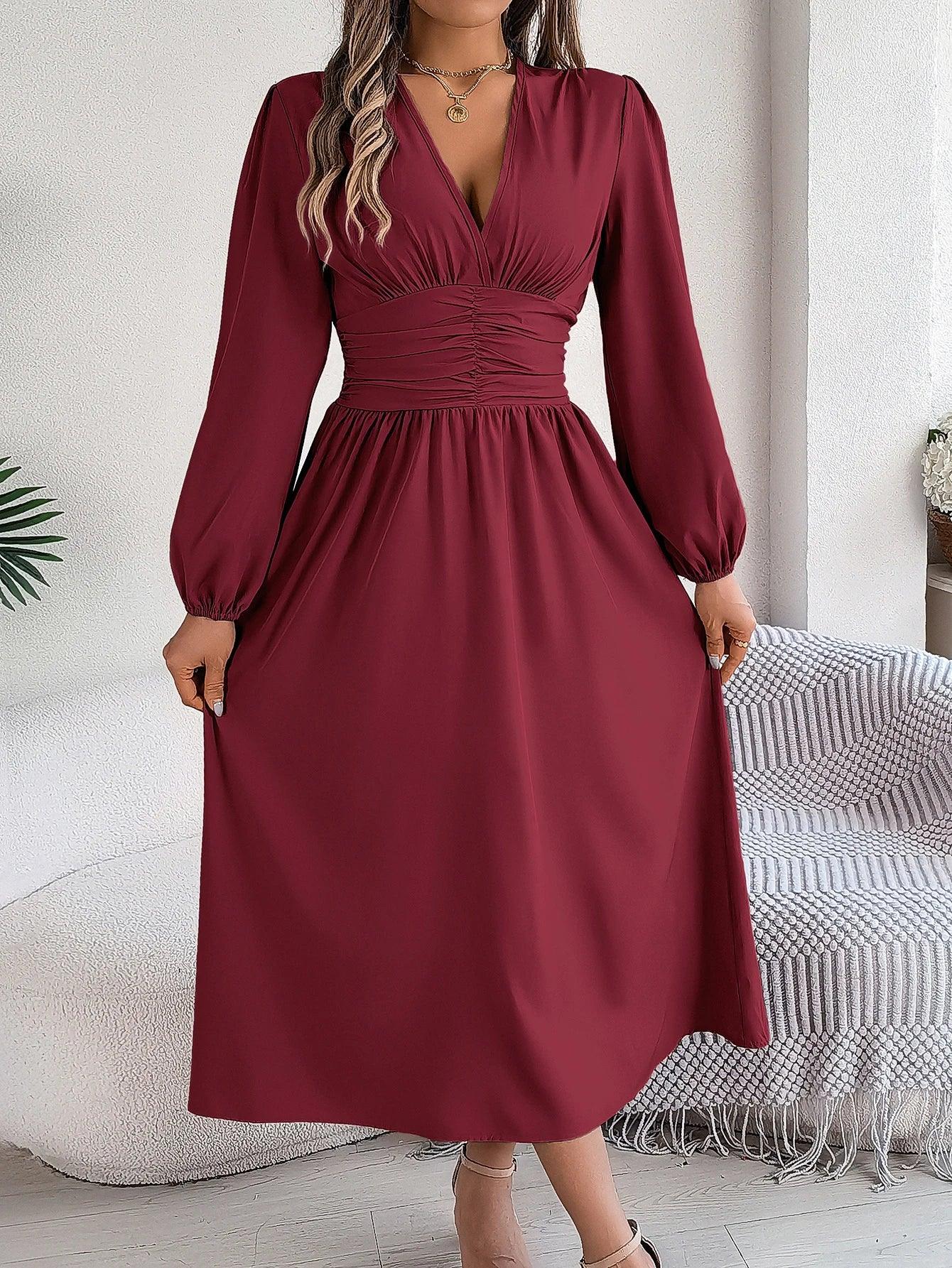 Spring Summer Vacation High Split V-Neck Long Sleeve Dresses for Women Bridesmaid Dress