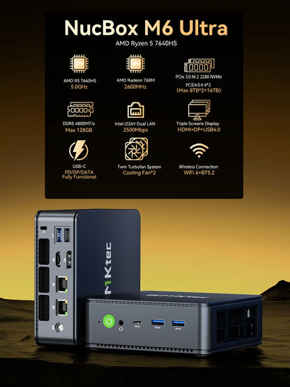 GMKtec M6 Ultra Mini PC AMD Ryzen 5 7640HS 16GB RAM 512GB ROM Desktop Computer 2.5G Dual LAN WiFi 6E BT 5.2 Windows 11 Pro