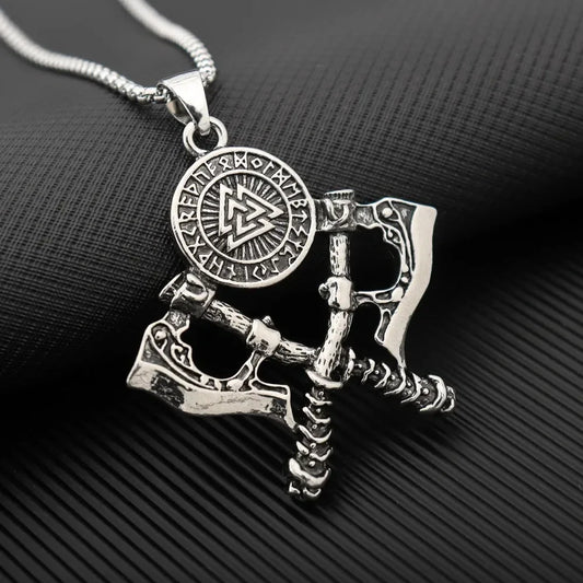 Vintage Nordic Valknut Viking Tomahawk Pendant Charm Men's Necklace Christmas Valentine's Day Gift Protector Jewelry Accessories