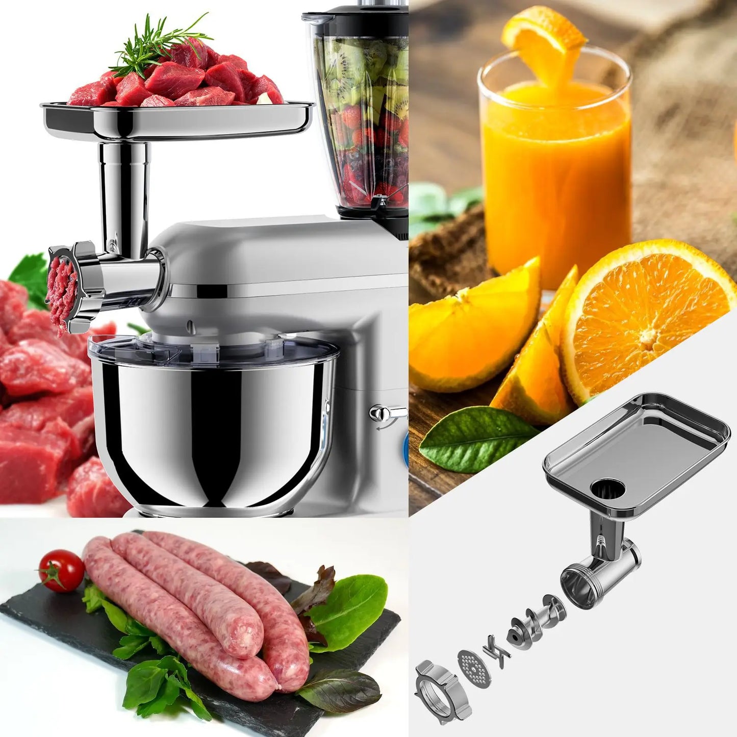 5-in-1 Multifunction Electric Stand Mixer with Stainless Steel Mixing Bowl 6-Speed Blender & Meat Grinder-Kitchen Appliance