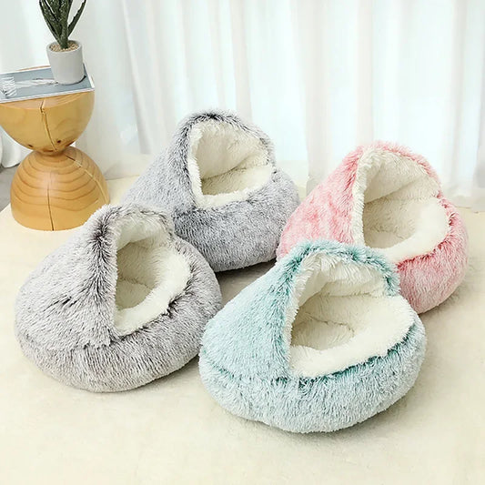 Winter Plush Pet Cat Bed Round Cat Cushion Cat House 2 In 1 Warm Cats Basket Pet Sleep Bag Kitten Nest Kennel for Small Dog Cats by PDG ibma