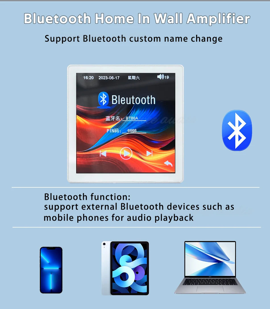 MINI touch screen TF Audio in wall amplifier home theater bluetooth control panel Background music player stereo ceiling speaker