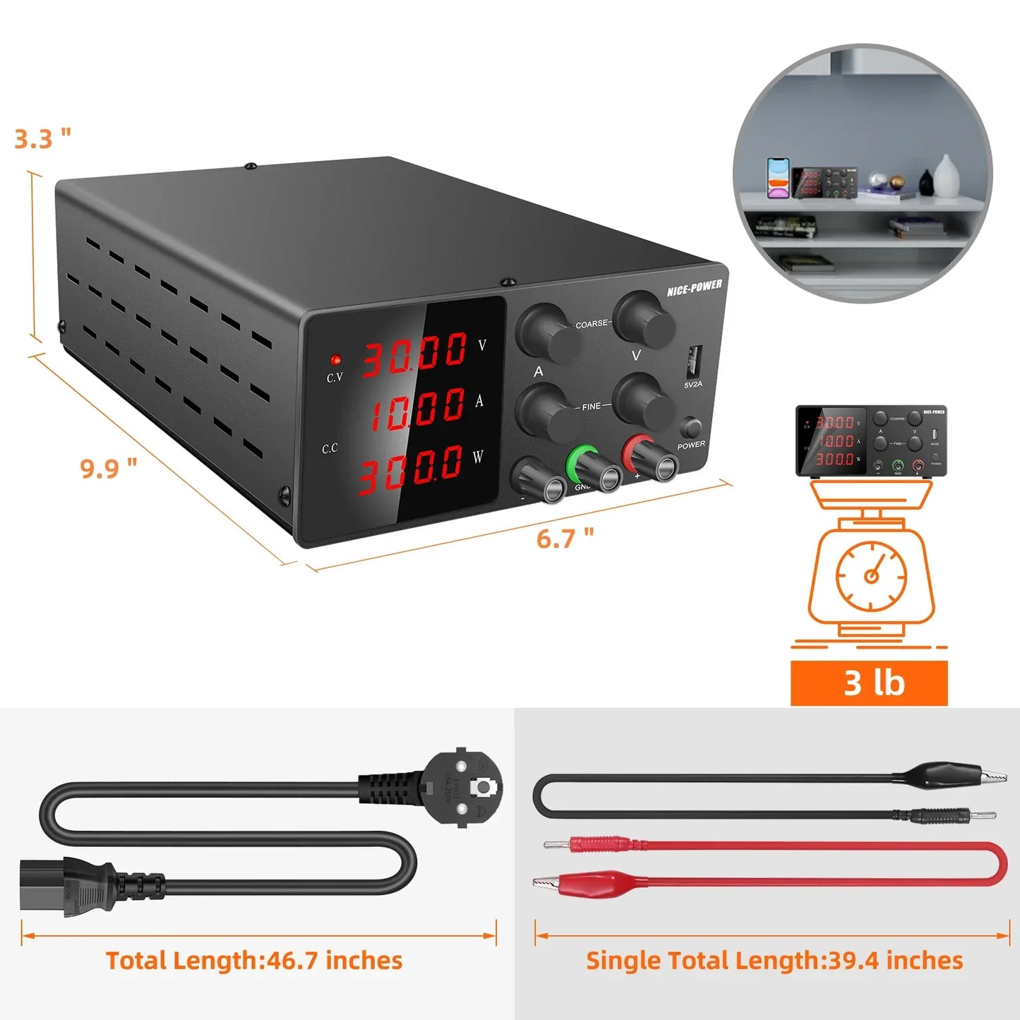 KUAIQU High Precision 30V10A Adjustable DC Stabilized Power Supply, Laboratory Specific Digital Display Power Supply, Aging Test