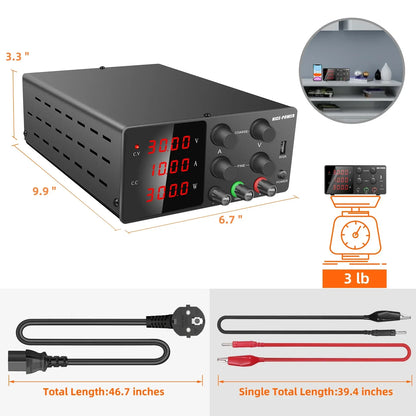 KUAIQU High Precision 30V10A Adjustable DC Stabilized Power Supply, Laboratory Specific Digital Display Power Supply, Aging Test