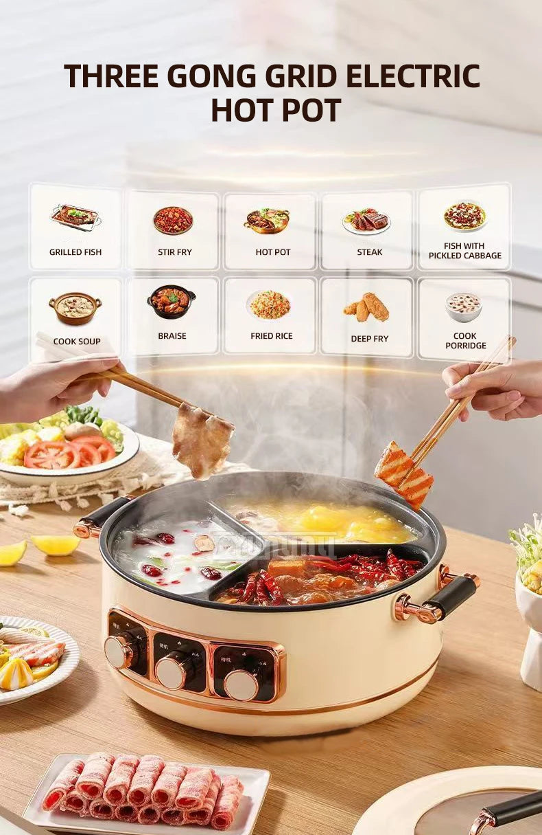 5L Electric Hot Pot High-power Cooking Electric with 3 Different Flavors Multi-functional Panela