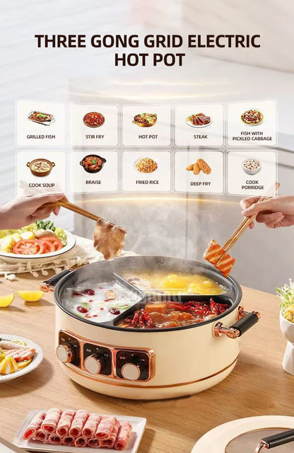 5L Electric Hot Pot High-power Cooking Electric with 3 Different Flavors Multi-functional Panela