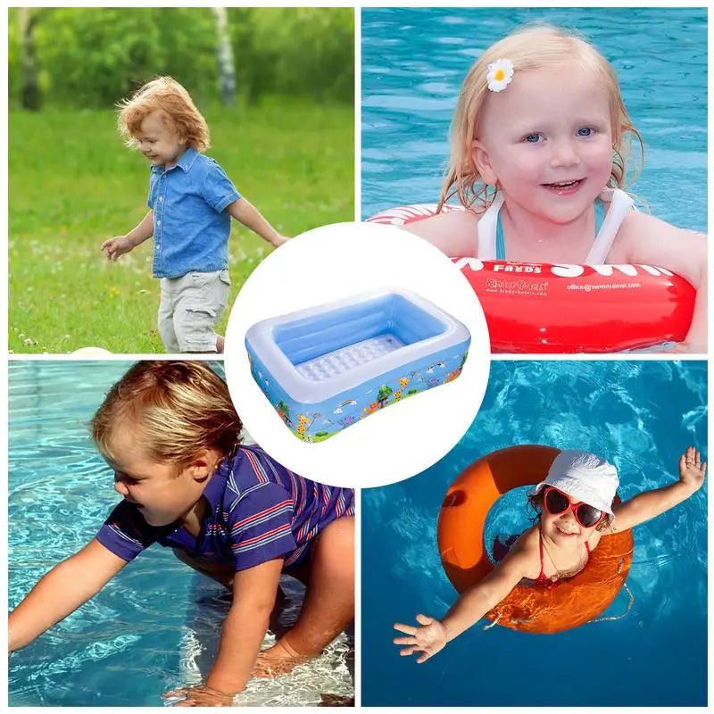 Kids Inflatable Pool Foldable Square Blow up Pool Cute Blow Up Pool for Family Space-Saving Swimming Pool for Backyard Garden